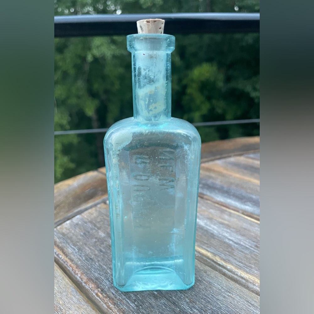 1890's E.R. Durkee New York aqua extract baking bottle with stopper - Picture 3 of 4